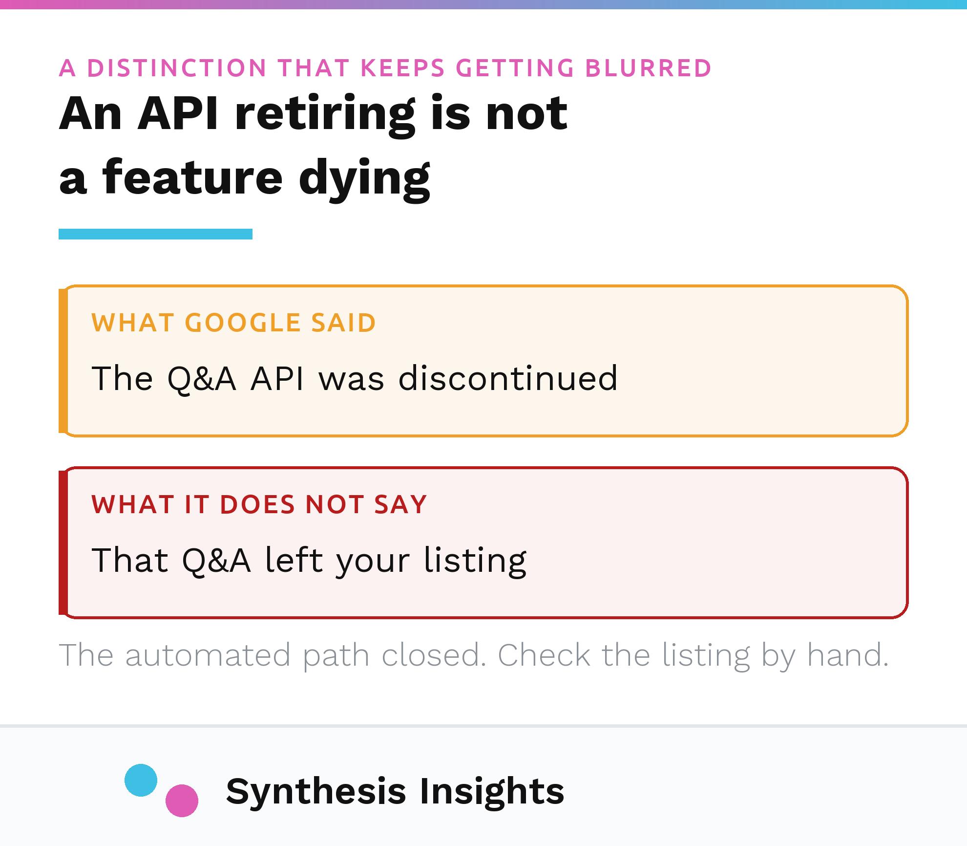 An API being discontinued is not the same claim as a feature being removed from your listing